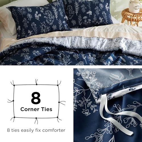 Bedsure Twin/Twin XL Duvet Cover - Reversible Navy Blue Duvet Cover Set with Zipper Closure, 2 Pieces Cute Floral Patterned Bedding Set with 8 Corner Ties and 1 Pillow Sham Bedsure