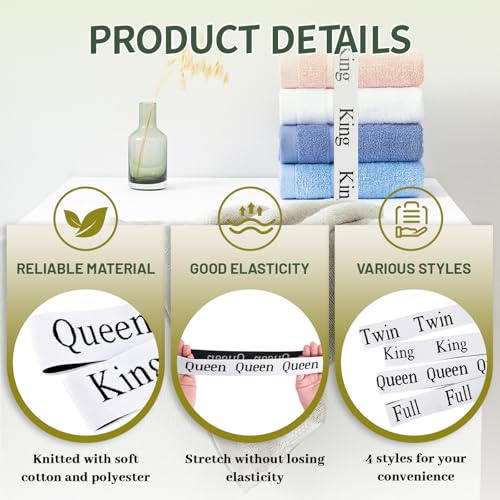 Meatykui 4 Pieces Bed Sheet Organizer and Storage Size Label Bands, Elastic Linen Labels for Bed Sheet Sets, Elastic Bedding Bands for Organizing The Linen Closet(Full 4Pcs) Meatykui