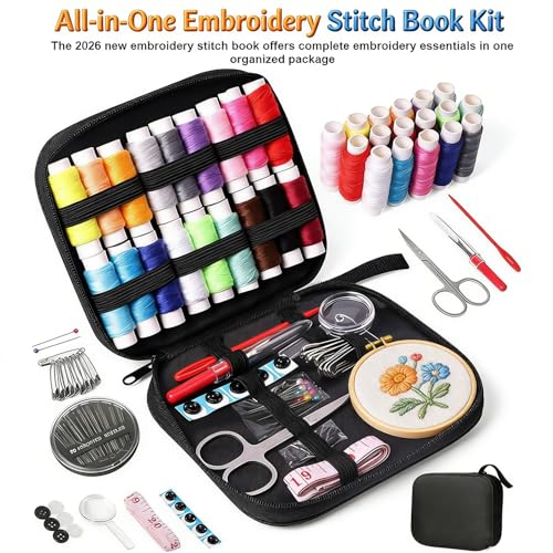 2026 Upgraded Embroidery Stitch Book Kit for Beginner, DIY Book Embroidery Kit with Full Tools and Instructional Tutorial 106 Patterns for Craft Lovers and Sew Enthusiast,DIY Craft Lovers(1pack--)