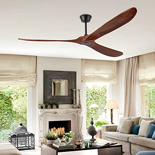 Chriari 60'' Ceiling Fan With Remote and Wall Control, Walnut Ceiling Fan with 3 Wood Blades, 6 Speeds Smart Timing Reversible DC Motor, Modern Black Ceiling Fan for Indoor Outdoor Farmhouse/Patios Chriari