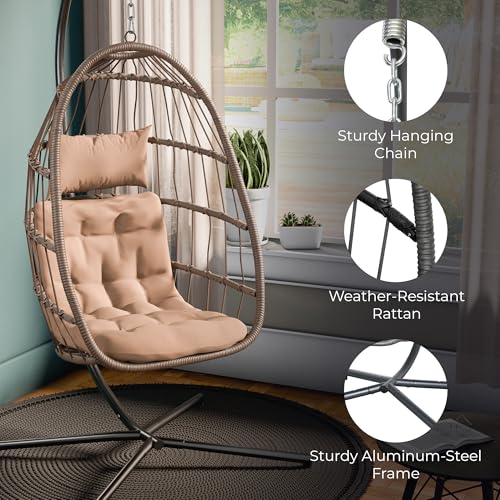 Econohome Hanging Egg Chair with Stand - Indoor/Outdoor Swing Hammock Chair with Plush, Washable Cushions, 350LBS Capacity, Ideal for Relaxation in Bedrooms, Balconies, Gardens, and Patios EconoHome