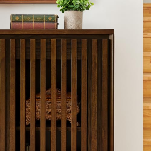LKTART Buffet Cabinet Sideboard with Storage, Mid Century Modern Accent Credenza Cabinet with Doors & Shelves, Wood Coffee Bar Console Table for Dining Room,Kitchen,Entryway-Walnut LKTART