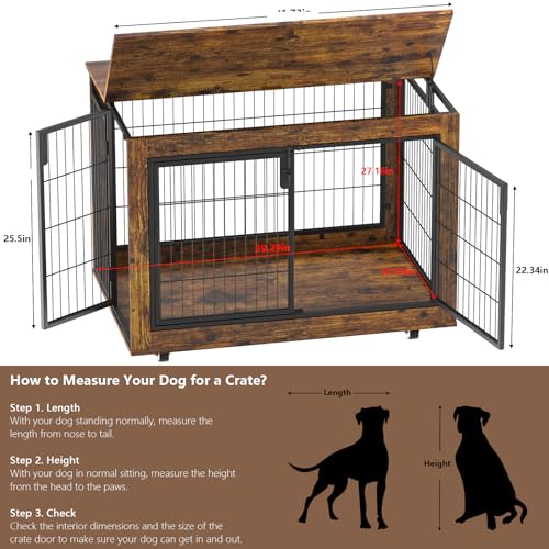 EasyCom Large Dog Crate Furniture, 41.33" Extra Large Dog Kennel Indoor with Top-Access Teasing/Feeding Door, Spacious Dog Crates for Large Dogs, Furniture-Style Dog Cage with Wheels Dog Crate Table EasyCom