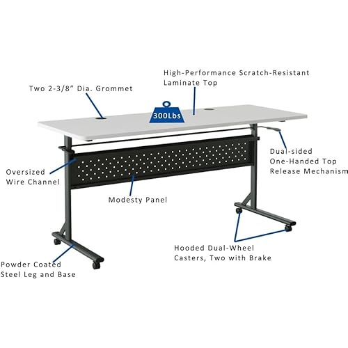 Lorell Shift 2.0 Flip & Nesting Mobile Table, 60" x 24" x 29.5", Black Steel Frame, Gray Laminated Top Lorell