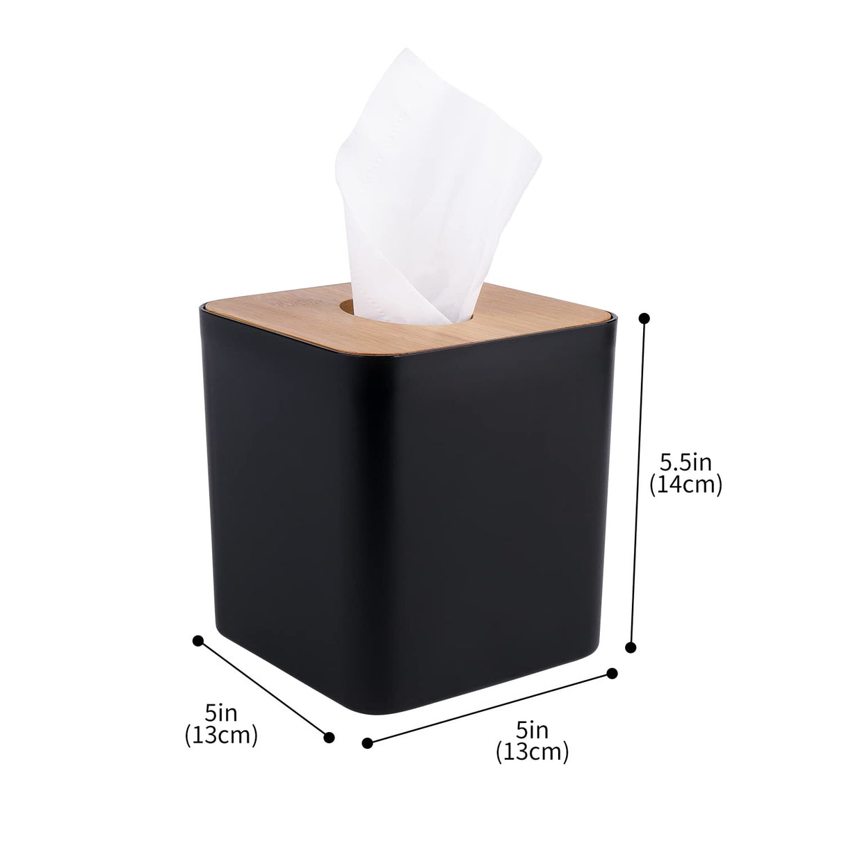 Tissue Box Cover,Tissue Holders,Tissue Box Holder for Bathrooms,Bamboo Cover Plate,Home and Office,5 * 5 * 5.4in (Black) MOCHTERO