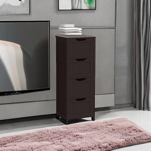 Stylish Espresso Wooden Bathroom Floor Cabinet with 4 Spacious Drawers Yaheetech