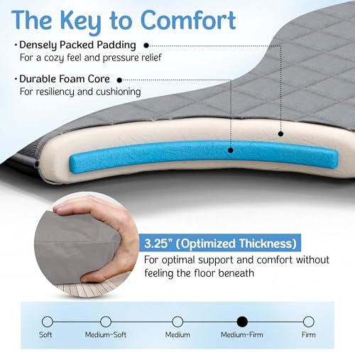 Native Nest Japanese Futon Floor Mattress - Medium Firm Futon Mattress for Sleeping - Shikibuton - Foldable and Portable Japanese Bed (Grey, Queen) Native Nest