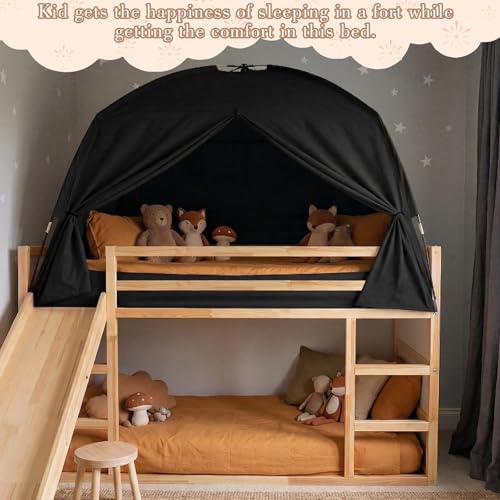 Bed Tents for Kids and Adult, Portable 100% Breathable and 93% Blackout Toddler Dream Play Tent, 3 Doors Big Privacy Space Sleeping Canopy for Floor or Twin Full Queen Sizes Bed (Black, Twin-Size)