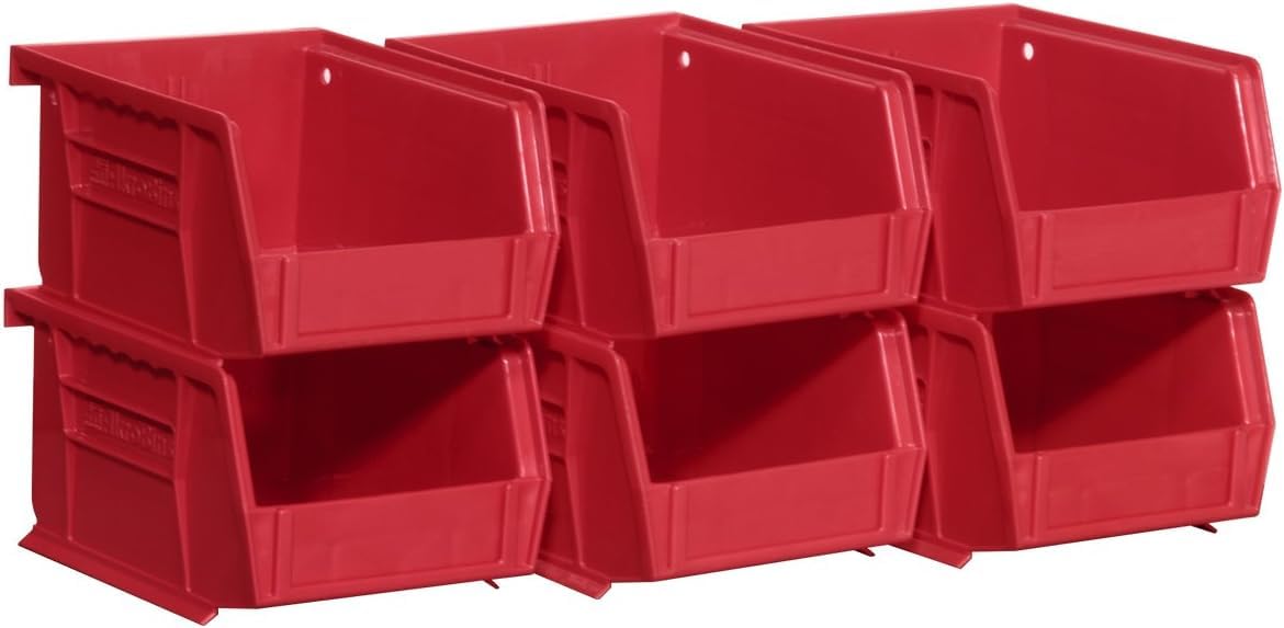 Akro-Mils 30210 AkroBins Plastic Storage Bins, Space-Saving Stackable Bins for Garage, Pantry, Craft Organization, 5-Inch x 4-Inch x 3-Inch, Red, 6-Pack Akro-Mils