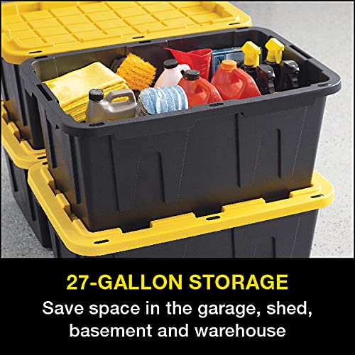 CX Black & Yellow®, Shelving Unit and Heavy Duty Storage Containers, Extremely Durable® (Shelf + 27 Gallon Container (8-Pack) CX