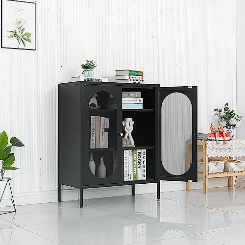 Fumedo 2 Mesh Door Metal Storage Cabinet for Bed Room,Living Room,Home,Hotel,Office,Garage,Kitchen,3-Tier,2 Removable Shelves (Mesh Door Cabinet, Black) Fumedo