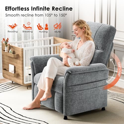 AMADA HOMEFURNISHING Power Recliner Chair for Adults, Adjustable Modern Chenille Reclining Chair with Side Pockets, Remote, Footrest, Thick Seat Cushion for Home Theater, Living Room, Bedroom & RV