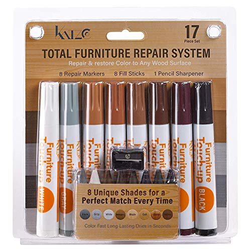 Katzco Furniture Repair Kit Wood Markers - 17 Pcs Set with Sharpener - Furniture Touch Up Markers for Floors, Bedposts, and Molding - Furniture Katzco