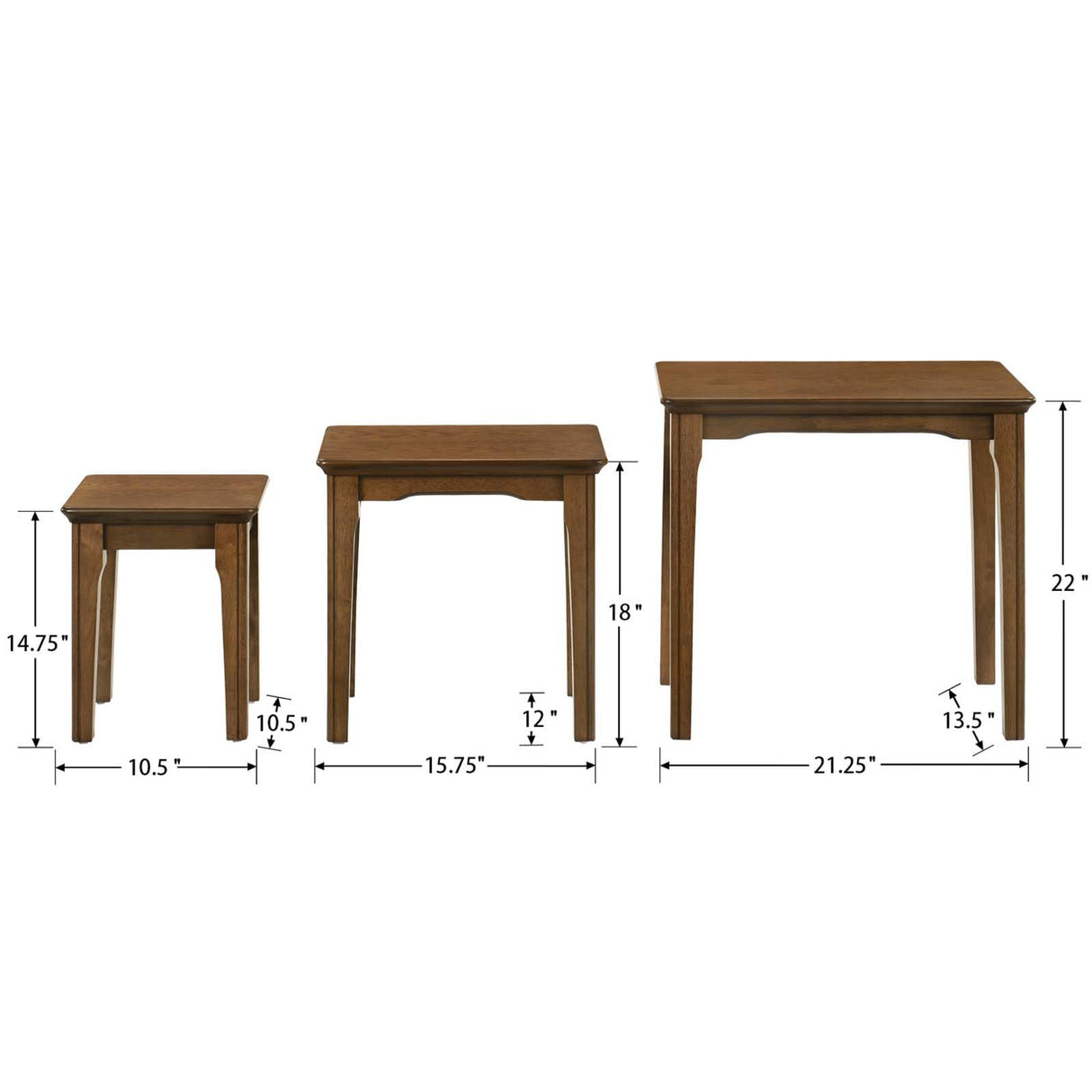 Kmax Nesting Tables Set of 3, Small Sofa Side Table Rustic Stacking End Table Rectangle Solid Wood Coffee Tables for Small Space - Walnut Kmax
