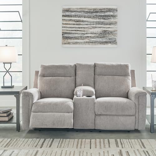 Signature Design by Ashley Barnsana Minimalist Power Reclining Loveseat with Console and USB Charging Ports, Light Gray Signature Design by Ashley