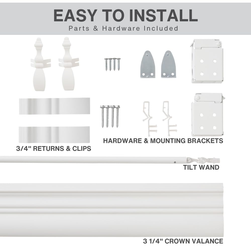 Lotus & Windoware Cordless, 2 Inch Faux Wood Blind, 34" Wide x 36" Long, Window Blinds, Blinds & Shades, Blinds for Indoor Windows, Embossed, Bright White LOTUS & WINDOWARE