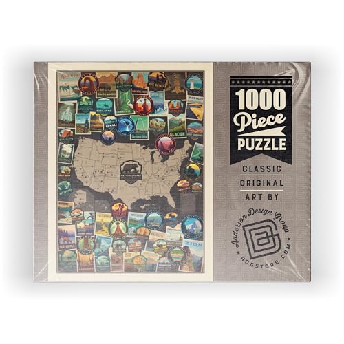 MyPuzzle 63 American National Parks: Collage Map, Vintage Poster - Premium 1000 Piece Jigsaw Puzzle for Adults MyPuzzle.com