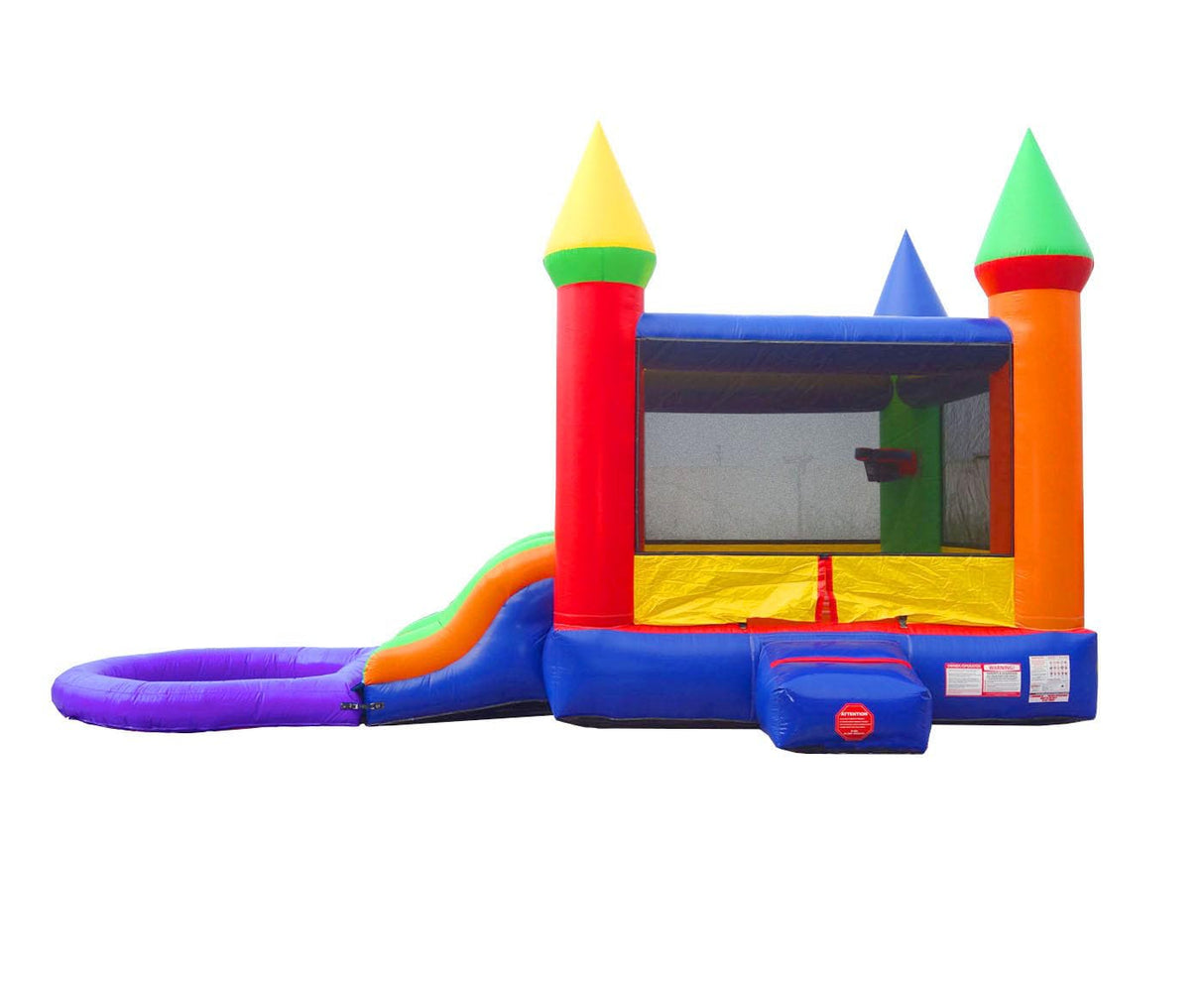 Inflatable Bounce House with Slide for Kids - Backyard Modular Rainbow Castle Combo Bouncer with Water Pool, Outdoor Toys, Jumpers for Kids - Bounce House with Blower & Stakes - 12' x 12' Area Pogo Bounce House