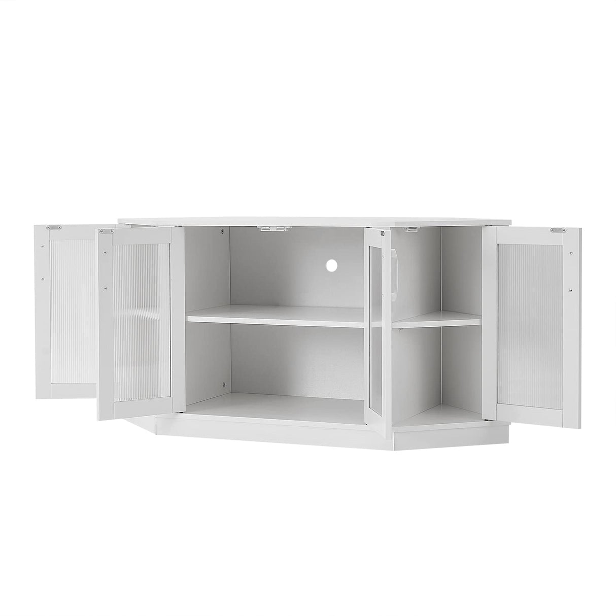 Panana Corner TV Stand, 47 Inch TV Media Console Table with 4 Doors and Shelves, Living Room Storage Entertainment Center for TVs up to 51 Inch (White) Panana