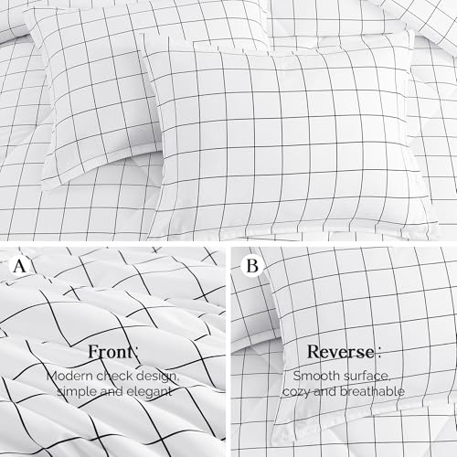 Andency White Grid Comforter Set Twin Size (66x90 Inch), 2 Pieces(1 Grid Comforter and 1 Pillowcase), Summer Lightweight Microfiber Down Alternative White Comforter with Black Lines for Kids Girls Andency