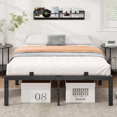BedsPick 14 Inch Queen Bed Frame, Metal Platform Bed Frame Queen Size with 6 Anti-Slip Mattress Retainers, Heavy Duty Sturdy Mattress Foundation, Easy Assembly, Noise Free, No Box Spring Needed, Black BedsPick