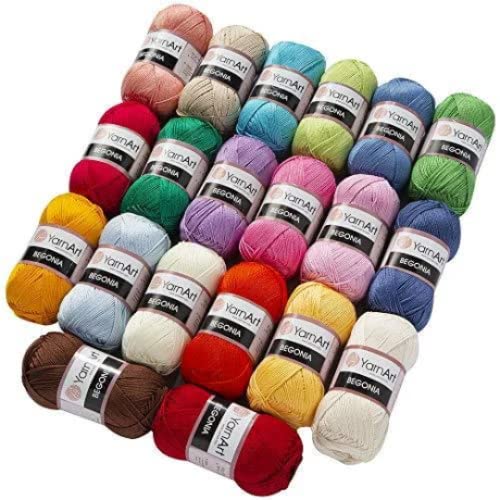 YarnArt Begonia 100% Cotton, Pure Premium Soft Cotton for Knitting Crochet and Amigurumi, Shiny Colors 1.76 Oz (50g) / 185 Yrds (169m) (0015) YarnArt