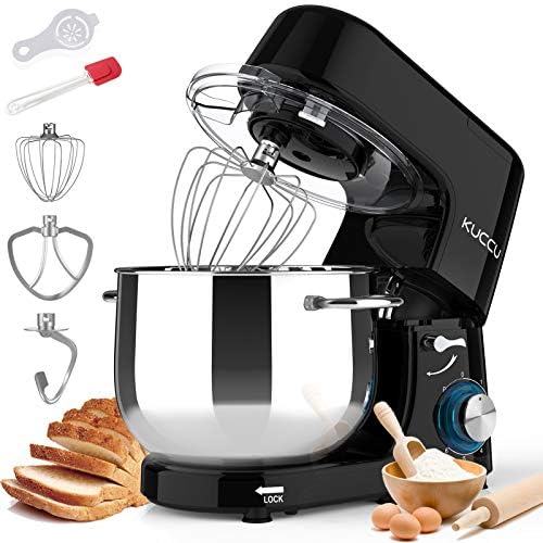 KUCCU Stand Mixer, 9.5 Qt 660W, 6-Speed Tilt-Head Food Dough Mixer, Electric Kitchen Mixer with Dough Hook, Flat Beater & Wire Whisk, Mixing Bowl (9.5-QT, Black) KUCCU