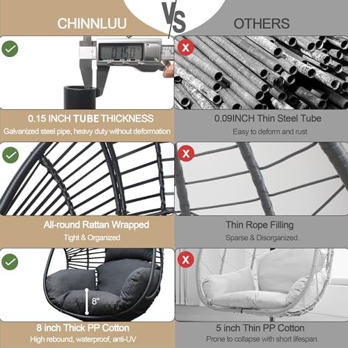 CHINNLUU Oversized Hanging Egg Chair Outdoor Wicker Swing Chair with Stand Rain Cover UV Resistant Cushion 400lbs Capacity for Patio, Garden and Balcony CHINNLUU