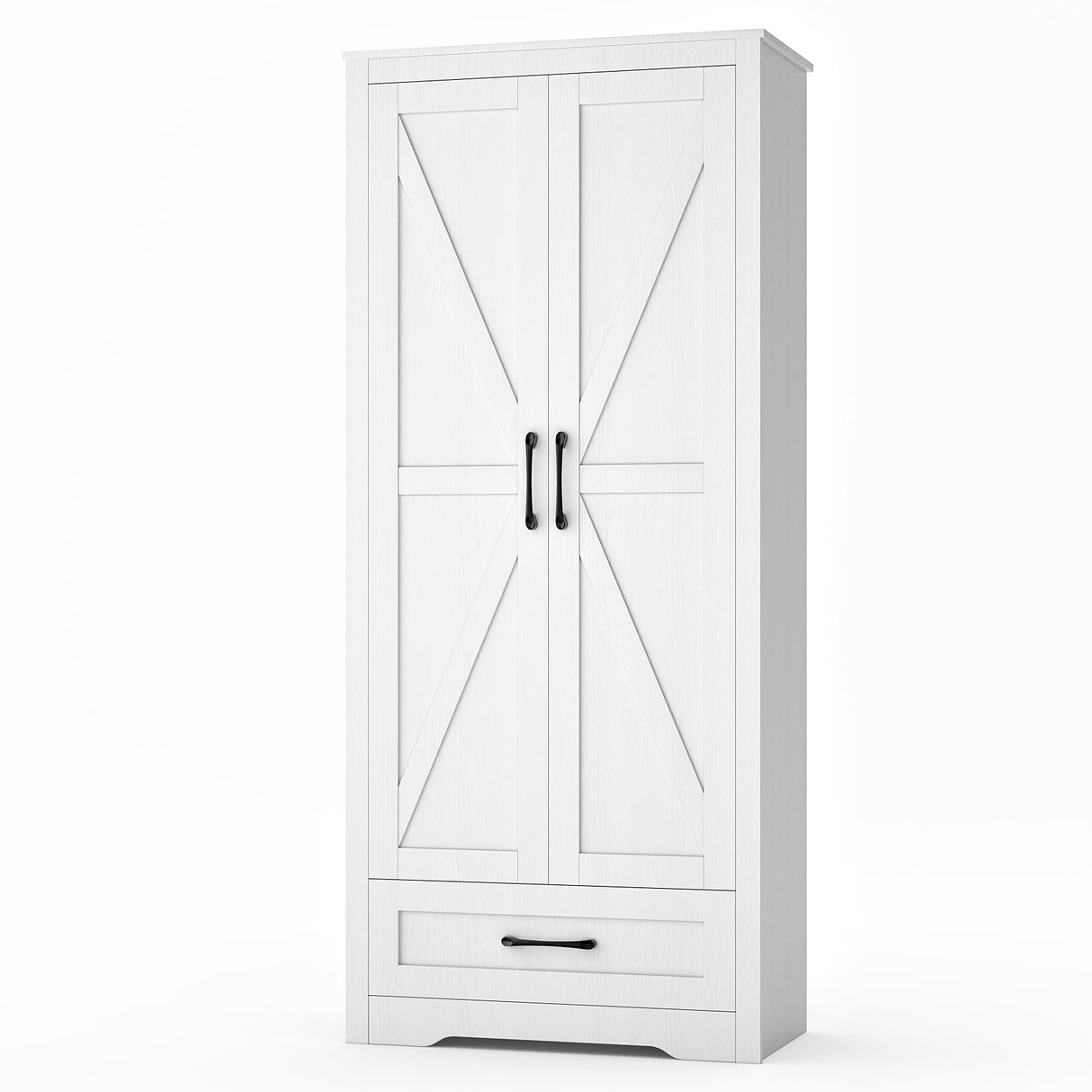 NOVAMAISON Farmhouse Kitchen Pantry Cabinet - 72” Tall Storage Cabinet w/Barn Doors & Adjustable Shelves & Drawer, White Cabinet Freestanding Wood Storage Cabinet for Kitchen, Dining Room, Bathroom NOVAMAISON