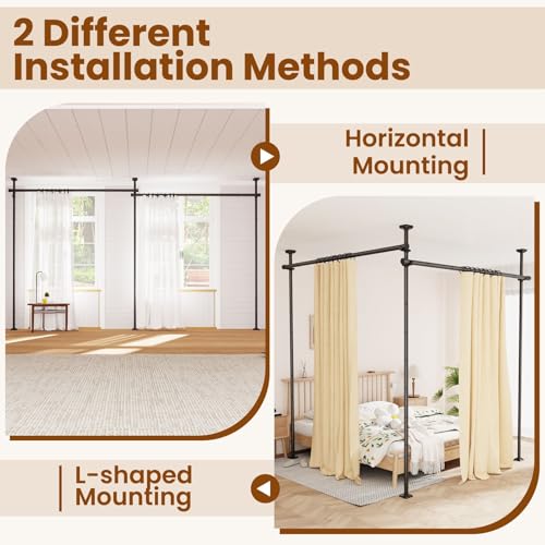Bonpally Room Divider Curtain Rod, No Drilling Tension Rod for Room Separation, 4-10ft(H) 28-114inch(W) Adjustable Heavy Duty Floor to Ceiling Wall Divider Room Partition Privacy Separator, Black Bonpally