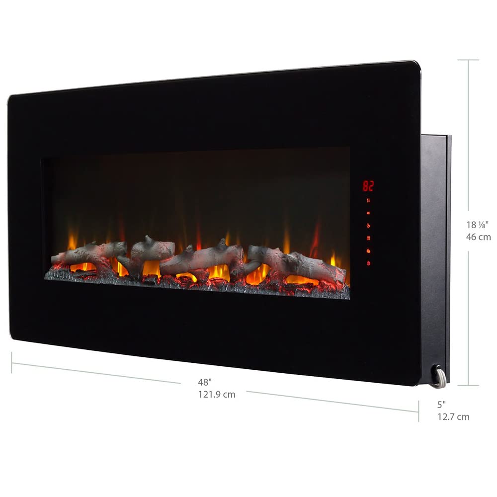 Dimplex Winslow Wall Mounted Electric Fireplace, 48" Inch, Black, 1400W - Modern Wall Electric Fireplace with Heater, Multiple Media Options, Remote Control - Slim Fireplaces for Living Room, Bedroom DIMPLEX