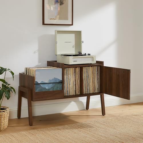 Crosley Furniture Luna Record Player Cabinet Turntable Stand, Storage for up to 175 Vinyl Records, Walnut Crosley Furniture