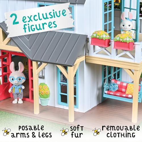 Sunny Days Entertainment Honey Bee Acres Buzzby Farmhouse – 49 Furniture Accessories with 2 Exclusive Figures | 15 Inch Dollhouse Playset | Pretend Play Toys for Kids Sunny Days Entertainment