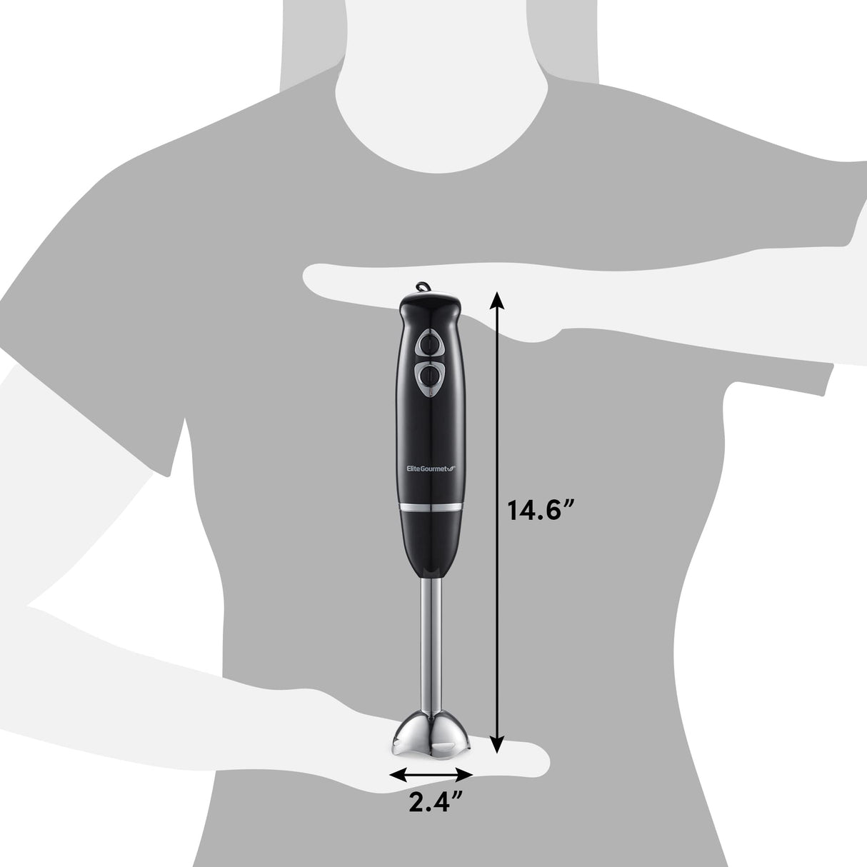 Elite Gourmet EHB1015 Immersion Hand Blender 500 Watts 2 Speed Mixing with Stainless Steel Blades, Detachable Wand Stick Mixer, Smoothies, Baby Food, Soup, Black Elite Gourmet