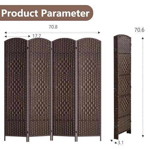 FDW Room Divider 6FT Wooden Screen Folding Privacy Screens Portable Wall Dividers for Home Office Bedroom, Dark Brown FDW