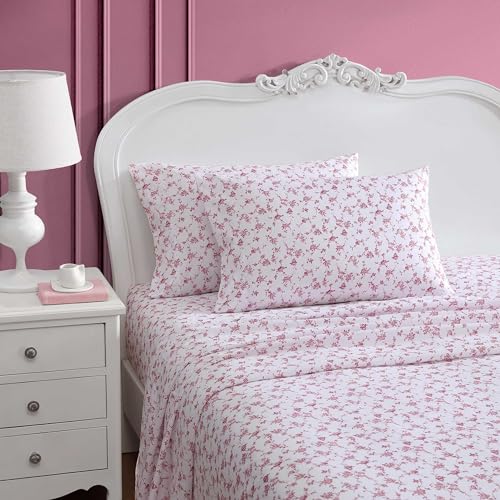 Betsey Johnson - Twin XL Size Sheet Set, Ultra-Soft Bedding with Smooth & Silky Feel, Deep Pockets, Bed Sheets with Matching Fitted Sheet & Pillowcases (Floral Toile Pink) Betsey Johnson