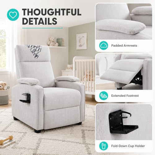 HRVEOCEI Modern Small Recliners for Adults, Gray Recliner Chair with Cup Holder, Push Back Recliners for Small Spaces Living Room Bedroom, 90°-160° Adjustable, Extended Footrest (Light Gray)
