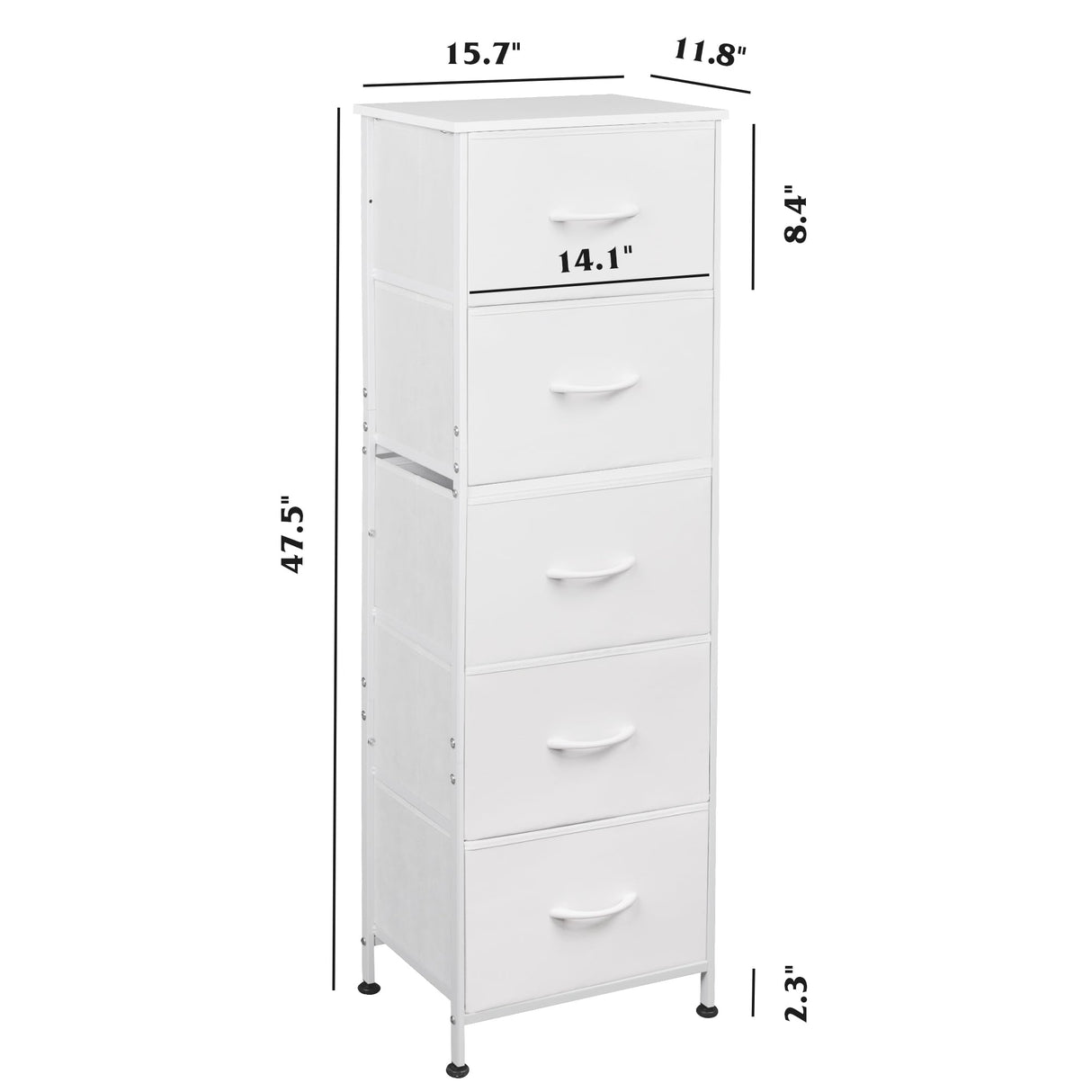 WLIVE Fabric Dresser, 5-Drawer Tall Dresser for Bedroom, Storage Dresser Organizer with Fabric Bins, Wood Top, Sturdy Steel Frame, Chest of Drawers for Closet, Hallway, White WLIVE