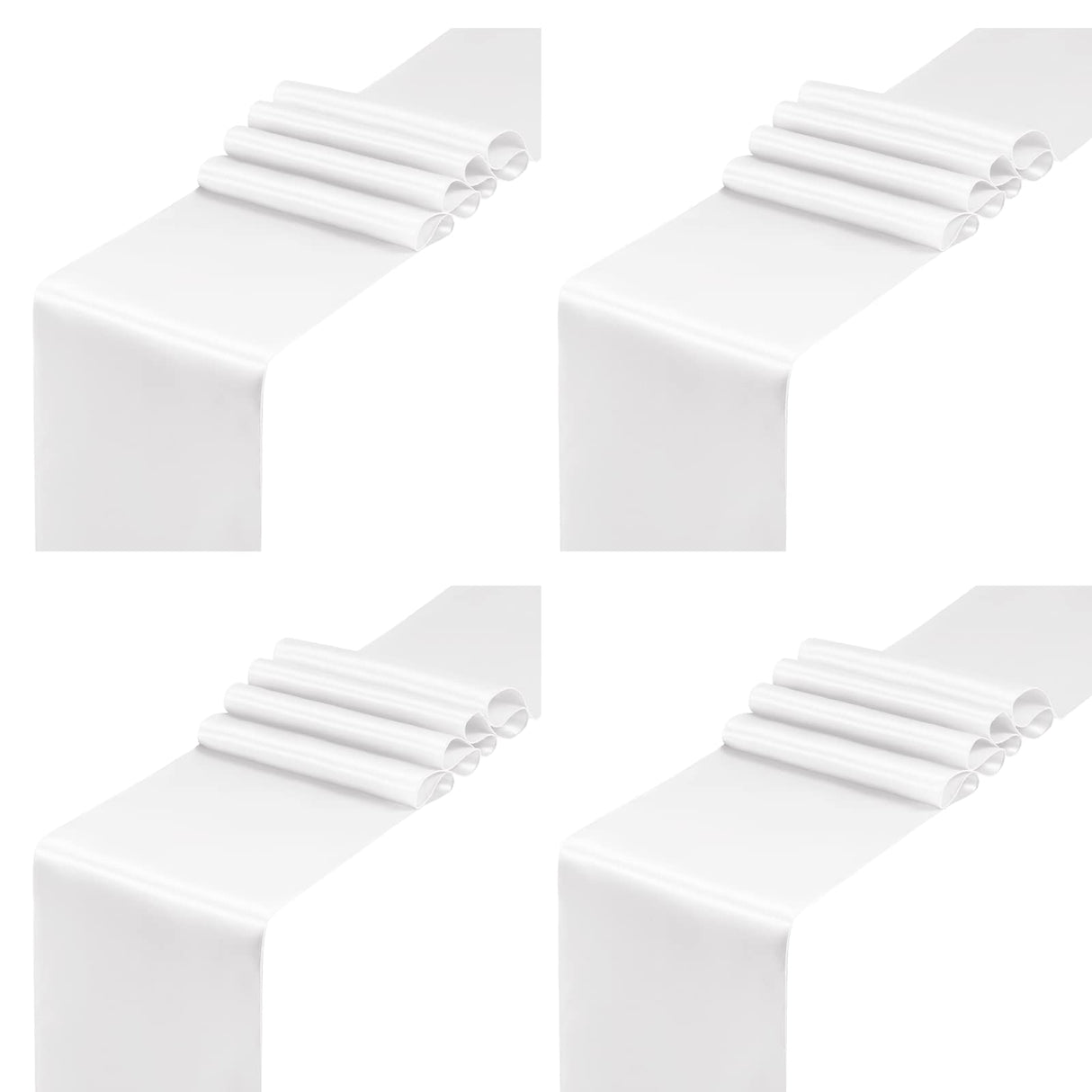 SiinvdaBZX 4 Pcs White Satin Table Runner 12 x 108 inches Long, Bright Smooth Satin Wedding Table Runner Decorations for Birthday Parties, Buffet, Banquets, Graduations, Engagements SiinvdaBZX