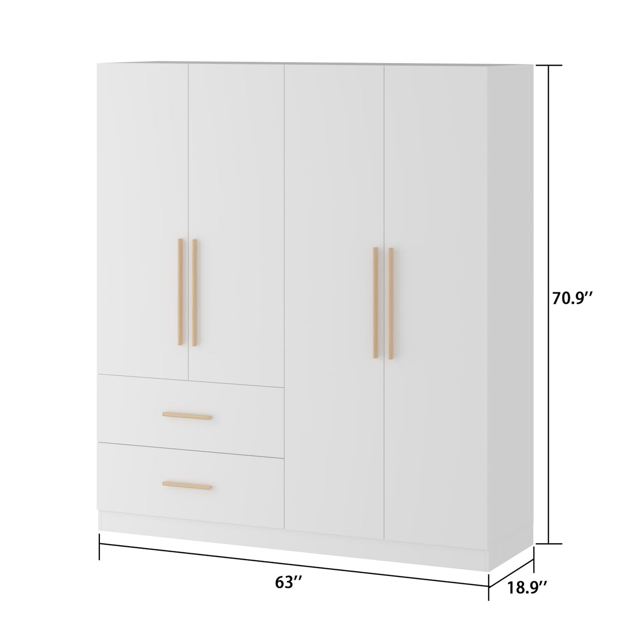Homsee White 4-Door Wardrobe Armoire Wooden Closet with 2 Drawers, 6 Storage Cubes and 2 Hanging Rods, Large Storage Cabinet for Bedroom, White (63”L x 18.9”W x 70.9”H) Homsee