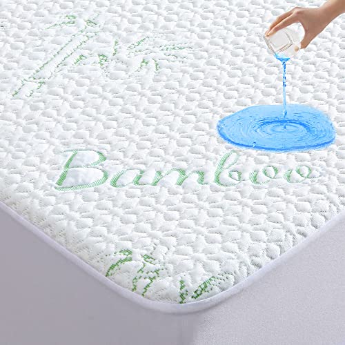 GOONIK Full Size Mattress Protector, Breathable Bamboo Viscose Waterproof Full Size Mattress Pad Cover with 6-16 inches Deep Pocket GOONIK