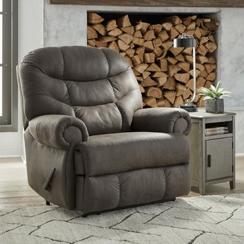 Signature Design by Ashley Camera Time Classic Tufted Faux Leather Zero Wall Recliner, Gray Signature Design by Ashley