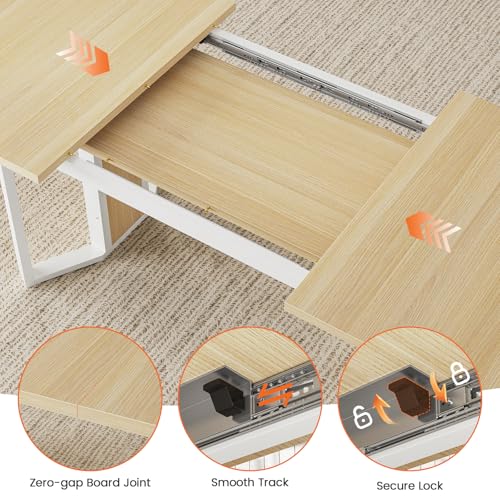 Itaar 5-Piece Dining Table Set for 4-6 People, 63" Extendable Kitchen Table and 4 Cushion Chairs, Dining Room Table with MDF Board & Metal Frame for Small Space, Easy Clean, Natural Itaar
