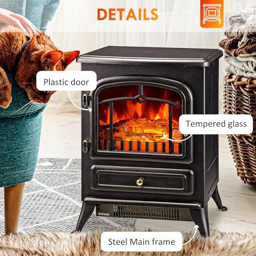 HOMCOM 22" Electric Fireplace Heater, Freestanding Fire Place Stove with Realistic LED Flames and Logs, and Overheating Protection, 725W/1450W, Black HOMCOM
