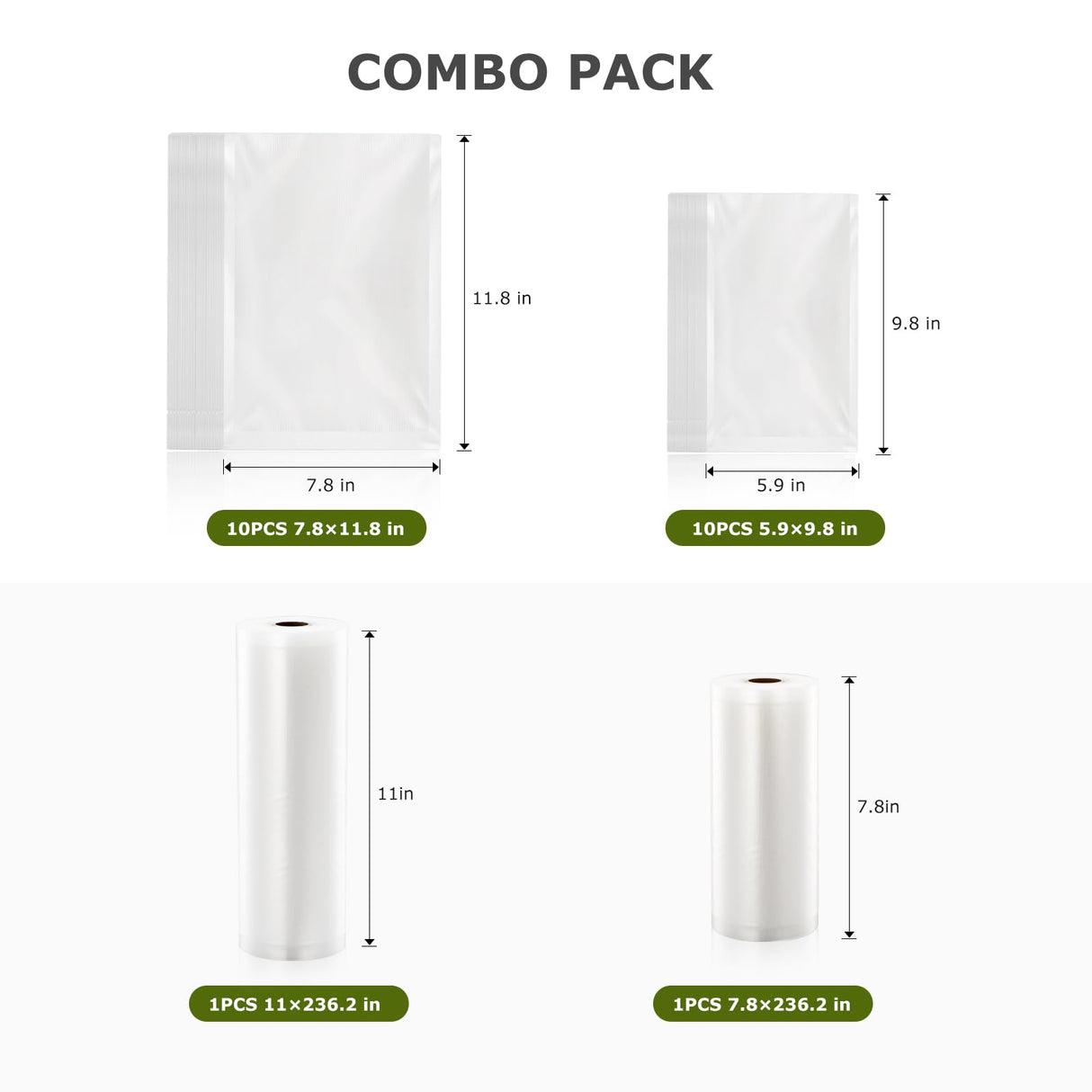 Bonsenkitchen Vacuum Sealer Machine, Fast-Compact Food Sealer, Multi-Functional Food Vacuum Sealer with 20 Vacuum Bags & 2 Roll Bags & Accessory Hose, High-Speed Continuous Working, Silver Bonsenkitchen