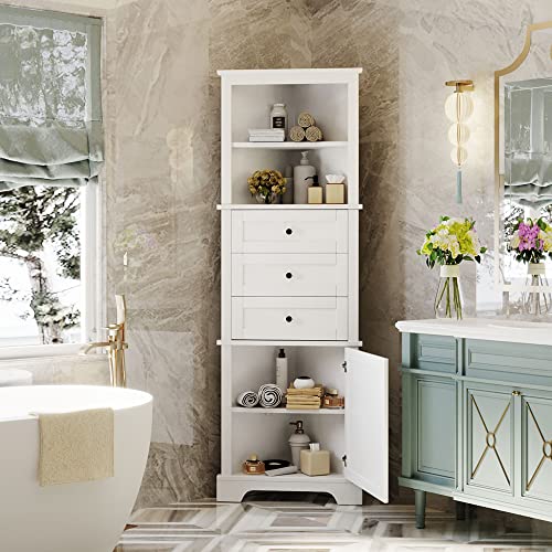 Merax 69" H Tall Corner Cabinet with Adjustable Shelves and Drawers, Storage Bookshelf Space Saver for Bathroom or Kitchen, White Merax