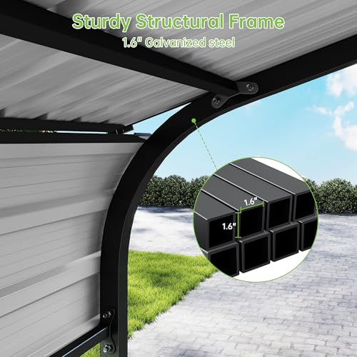 10x15FT Metal Carport, Heavy Duty Frame with Updated Galvanized Steel Roof, Enhanced Base, Outdoor Garage Car Storage Shelter for Cars, Boats, Tools, Party Real Relax