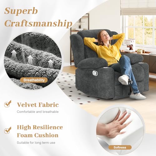 MOSGAT RV Recliner Chair, Oversized Reclining Loveseat Home Theater Seating with Cup Holders, Insert Pockets, Wall Hugger RV Recliners for Movie Room, Recline Movie Seats Gaming Sofa, Gray