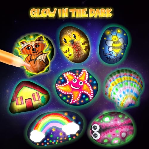 Sea Shell & Rock Painting Kit Glow in The Dark Creative Craft Kits Art Supplies for Kids Arts & Crafts Toys for Boys and Girls Ages 6-12 Art Painting Gift for Birthday Activities Aokna