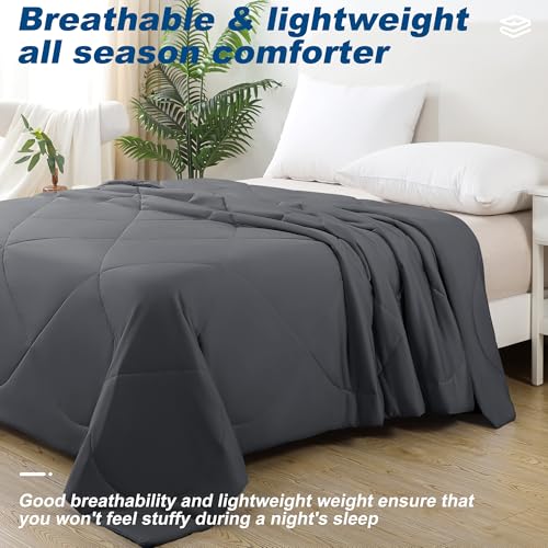 bedsmile Cooling Comforter Queen Size, Double-Sided Cold Tech Fabric Quilted Bed Comforters Cooling Blanket for Hot Sleepers, Breathable Lightweight Summer Bedding, All-Season Ice Blanket, Dark Gray bedsmile